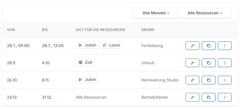 Online Terminplaner Abwesenheiten
