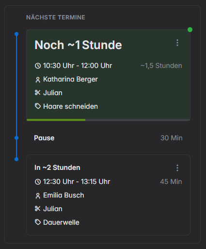 Online Terminplaner Dashboard Termin Übersicht