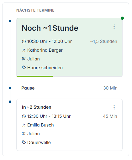 Online Terminplaner Dashboard Termin Übersicht
