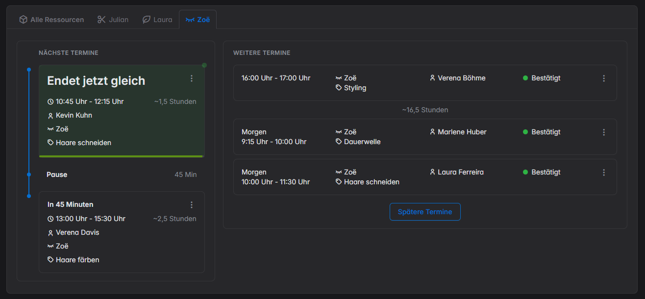 Online terminplaner dashboard terminende