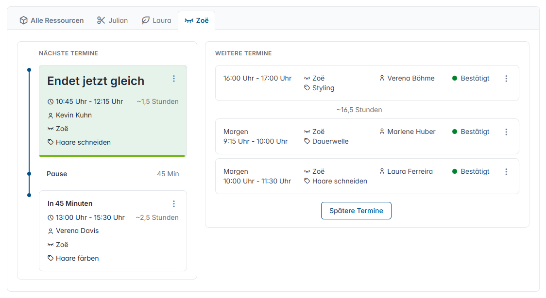 Online terminplaner dashboard terminende