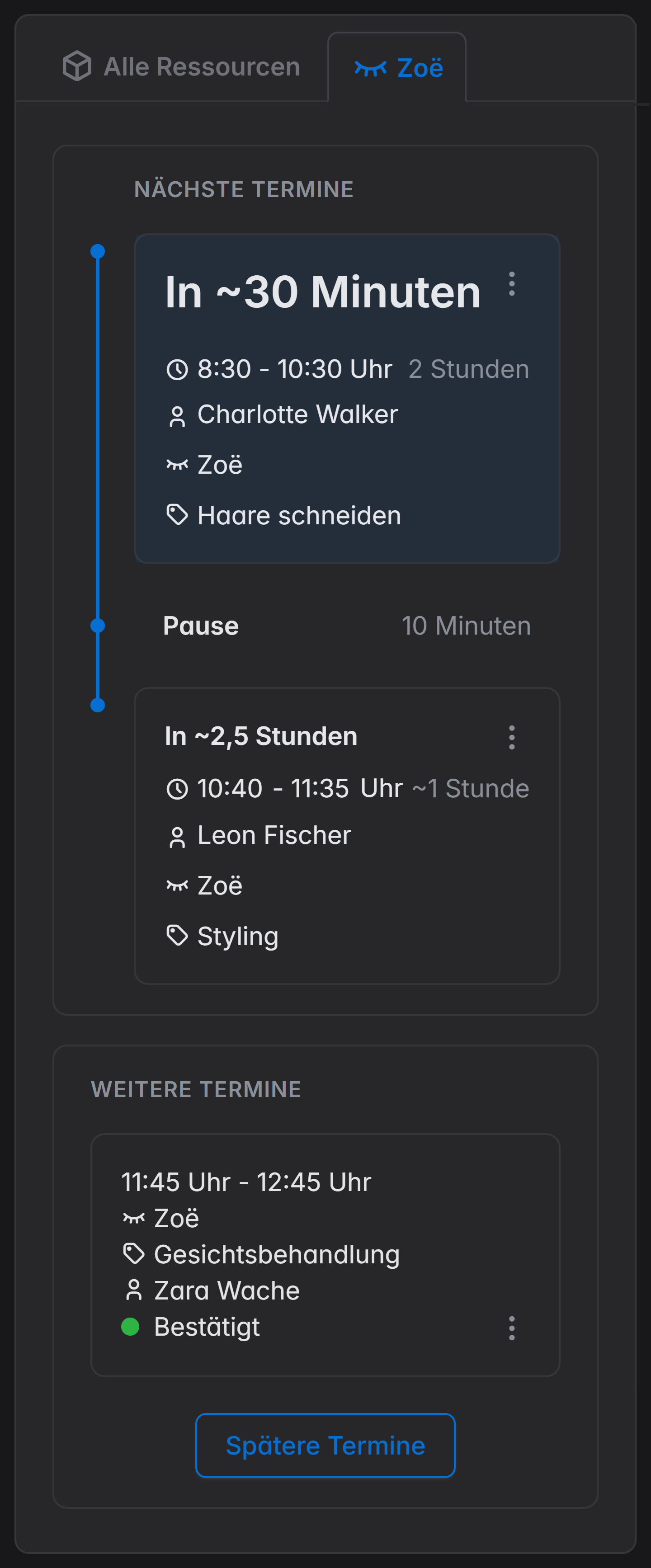 Online Terminplaner Dashboard Vormittag Mobilansicht