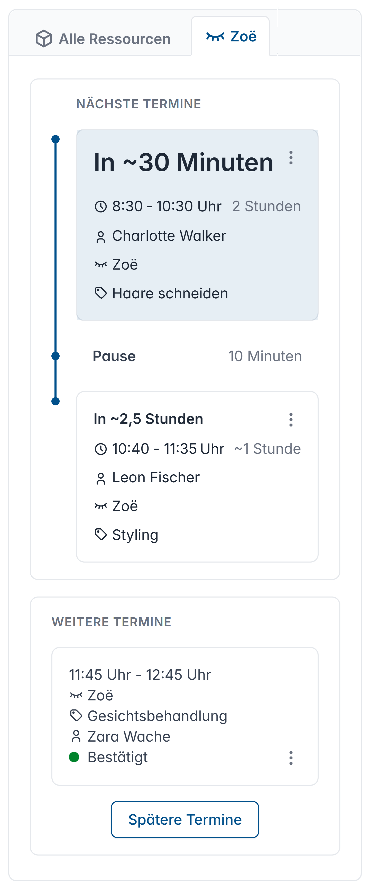 Online Terminplaner Dashboard Vormittag Mobilansicht