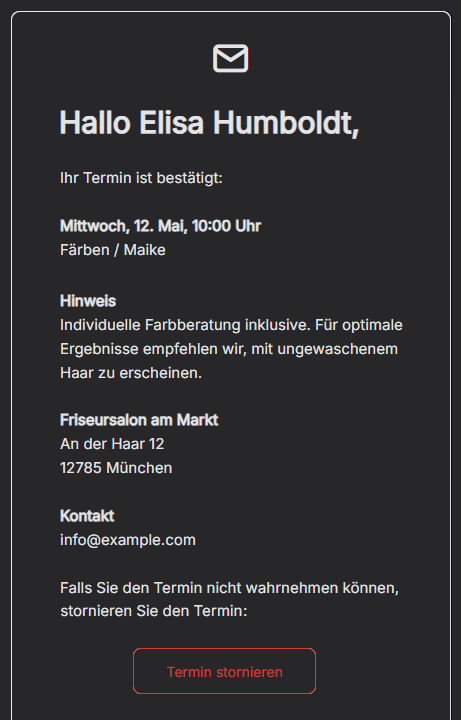Online Terminplaner Kundenemail Terminbestätigung