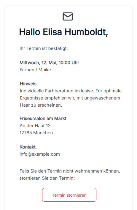 Online Terminplaner Kundenemail Terminbestätigung