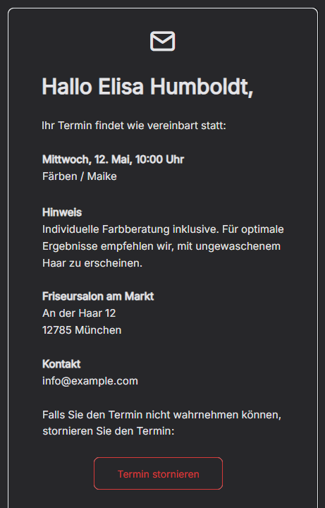 Online Terminplaner Kundenemail Terminerinnerung