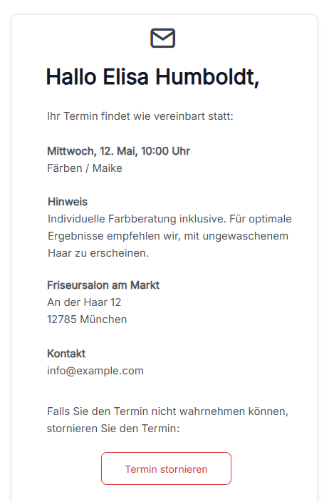 Online Terminplaner Kundenemail Terminerinnerung
