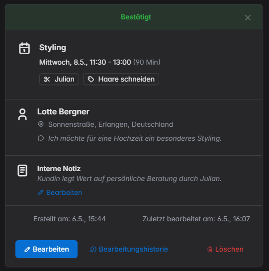 Online Terminplaner Termin Details