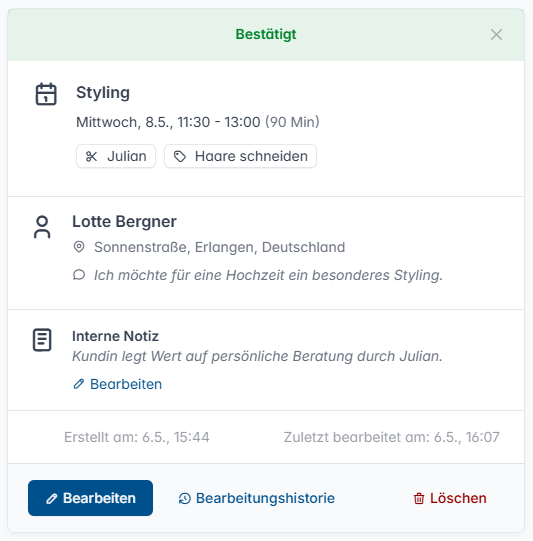 Online Terminplaner Termin Details
